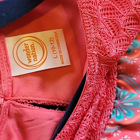 Wonder Nation large 10/12 pink floral/hearts dress with open shoulder sleeves - Picture 7 of 7